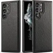 Premium Leather Case for Samsung Galaxy S23 Ultra Luxury Full Leather Slim Classic Phone Cases Soft Silicone Bumper Shockproof Business Protective Cover,Black,for Samsung S22