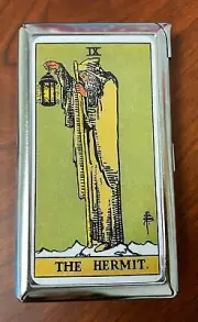 Tarot Hermit 100's Size Cigarette Case with built in lighter Wallet