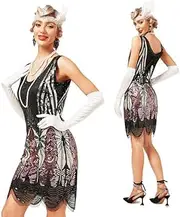 [BESTORI] 1920s Sequin Beaded Dress Women V Neck Fringed Flapper Costume y Cocktail Dress