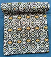 Cotton Indian Kantha Hand Block Print Floral Handmade Blanket King Size