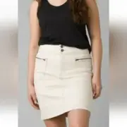 NWT prAna Broadway Cotton Denim Mini Jean Skirt Zipper Patch Pockets 4 Cream