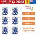 6 x 415cc Blue & White Elephant Coffee Mug Tea Cup Fine Bone China With Gift Box