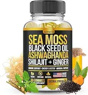 Sea Moss, Black Seed Oil, Ashwagandha, Ginger, Shilajit Gummies with Elderberry, Chlorophyll, Turmeric, Bladderwrack 17590mg Advanced Strength Formula - All in 1 Bundle - Made in USA (60 Gummies)