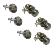 Antique Brass Round knobs 3 Sets of Entry Door Lock with Single Deadbolt Keyed