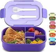 [Mr.Dakai] Bento Box for Kids & Adults, Lunch Box Kids, Bento Box Adult Lunch Box, Ideal Leakproof Lunch Box Containers with 4 Compartments, Kids Lunch Box, Snack Containers, BPA-Free, Purple