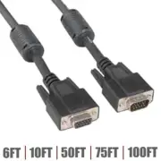 6-100FT 15pin SVGA VGA Male to Female Cable Extension Cord w/ Ferrite Cores LOT