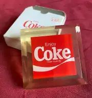 Coca Cola 1970s Lucite Paperweight Coke Dynamic Wave w/Box