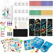 VercanMonth 60 Pcs Wedding Activities: 12 Wedding Gift Goodie Bags, Watercolor Pen (4 Colors), 6 Snake Cube, 12 Scratch Bookmarks, 12 Animal Sticker, 6 Felt Mini Board Game for Boys & Girls, Ages 6+