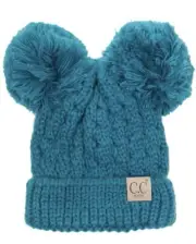 Kids Teal Double Pom Authentic C.C Exclusives Beanie Hat NWT In pkg