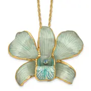 Fashion 24K Gold-Trim Lacquer Dipped Blue Real Dendrobium Orchid 20In Gold-Tone Necklace