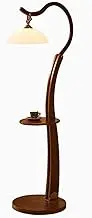 Indoor Floor Lamps Wood LED Floor Lamp with Table, Standing Light with Shelves, Solid Wood Side Table Lamp for Bedrooms, Living Room, Office, Reading Standing Lamp