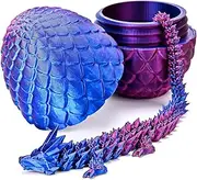 Simmpu 3D Printed Dragon Egg, Dragon Egg with Dragon, Movable Joints, Dragon Figures with Egg, Mysterious Dragon Toy, Surprise Easter Dragon Eggs for Cars, Offices, Houses (Laser Purple)