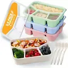 4 Pack Bento Lunch Box, 4 Compartment Wheat Straw Meal Prep Containers for Kids/