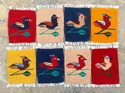 Set of 8 Color Bird Woven Zapotec Rug Coaster Mug or Hot Dish Mini Wool Doll Rug