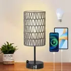 Touch Bedside Lamp For Bedroom with Bulb, Grey Boho Small Table Lamp For