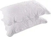 BOSOWOS Quilted Pillow Shams Set of 2, Decorative Microfiber Standard Bed Pillow Shams, Soft Pillow Covers with Envelope Closure (White, 2Pcs:20 x 26inch)