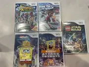 5 Factory Sealed Nintendo Wii Games - Star Wars, SpongeBob, We Ski, Sports