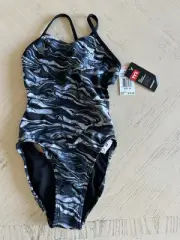 TYR Durafast Gray/black Miramar CutoutFit Youth Girl One Piecel Sz 24