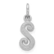 14KW White Gold Casted Script Letter S Initial Charm Bracelet Necklace