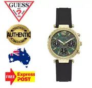 GUESS SOLSTICE GW0113L1 GOLD/GREEN/BLACK/CRYSTAL/SILICONE WOMENS WATCH