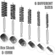 6 x 1/4" Hex Shank Stainless Steel Bore Cleaning Brushes Set for Power Drill