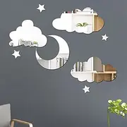 Akorbom 3D Moon and Clouds Mirror Wall Decor Acrylic Mirror Wall Decals Self Adhesive Decorative Moon Star Cloud Wall Decals for Baby Kids Children's Living Room Bedroom Nursery Wall Decor