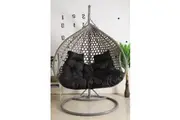 Double Seat Hanging Egg Chair Luxury - Grey Basket & Black Cushion