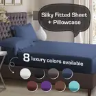 1000TC Silky Satin Single/KS/Double/Queen/King Size Bed Fitted Sheet Pillowcase