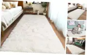 Fluffy Runner Rugs for Bedroom 2x6, Modern Shaggy Area Rug 2x6 Feet Cream White