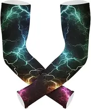 [Yoogain] UV Protection Cooling Arm Sleeves Black Colorful Lightning Arm Sleeve Outdoor Sports & Outdoor Working Anti-Snag cubre brazos, Black Colorful Lightning