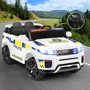 ALFORDSON Kids Ride On Car Remote Control, 12V Eletric Dual Motor Riding Car with Music Player LED Lights, Ride-on Toy Patrol Design Inspired from Police Vehicle for Toddler, White