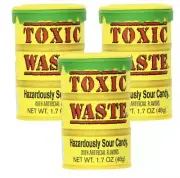 Toxic Waste Hazardously Sour Candy Original Yellow Drums, 1.7oz - Pack of 3