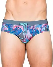 [Aosufei] Men's Stretch Sexy Briefs Bikini Swimsuit Drawstring Printed Triangle Swimsuit Low Rise Quick Dry Beach Shorts