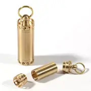 EDC Brass Waterproof Pill Box Organizer Container Case Storage Tank Key chain