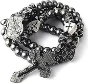 [HanlinCC] Large and Heavy Antique Bronze Metal Beads Rugged Durable Paracord Rosary Necklace with St.Michael Center Piece and Pardon Crucifix for Men