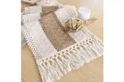 COMFEYA Boho Table Runner with Tassels - White (175cm)