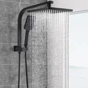 ACA 10" Square Shower Head Set 3-Mode Handheld Gooseneck Wall Arm Diverter WELS Black