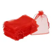 100pcs Organza Bags 3.9x5.9 Inch Drawstring Favor Pouches Mesh Bag Red