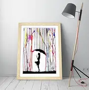[CanvasArtShop] BANKSY UMBRELLA GIRL - PREMIUM WALL ART FRAMED PICTURE PRINTS - 3 COLOURS - 4 SIZES (A2, OAK)