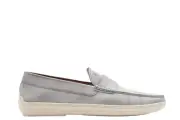 Tods Mens Light Blue Grey Scuffed Mocassino Marlin Hyannisport Leather Casual Lo