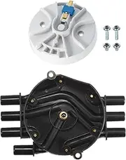 X AUTOHAUX Ignition Distributor Set, Brass Terminals Distributor Cap and Rotor Kit, for GMC Sierra 1500 1999-2007, Plastic, 10452458 10452457, Black, 1 Set