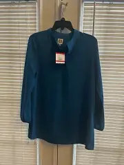 Anne Klein Blouse Top Womens Size Small Blue Long Sleeve Button Front Top New