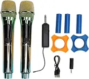 Wireless Microphone, Dual Handheld Cordless Microphone with Rechargeable Receiver, 164ft Range, Noise Reduction Dynamic Microphone for Singing, Karaoke, Speech