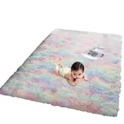 Catzon Soft Shaggy Area Rugs for Bedroom Non-slip Backing Tie Dye Carpet-Rainbow