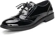 [EndoraDore] Womens Brogue Leather Oxford Shoes Vintage Lace Up Pointed Toe Flat Pumps Fashion Work Wingtip Office Shoes