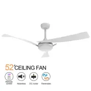 Modern Ceiling Fan with Lamp 52 inch 6-Speed DC Fan 3 Blades with Remote White
