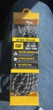 CAT 6ft Aux Cable * Black W/ Reflective White Super Rugged Nylon Covered RF Shld