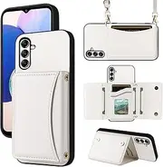 [Furiet] Wallet Case for Samsung Galaxy S23 FE 5G with Crossbody Strap Premium PU Leather Card Holder Shockproof Heavy Duty Full Body Accessories Cell Phone Cover for S 23 EF S23FE 23S Women Men White