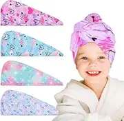 RETON 4 Pack Microfiber Hair Drying Towel, Hair Towel Wrap for Kids Girls Women, Super Absorbent Hair Turbans for Wet Hair, Fast Drying Hair Wrap with Buttons for Curly Long Thick Hair