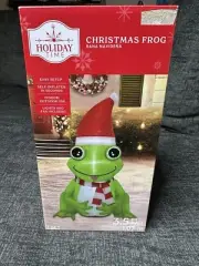 Holiday Time Christmas Frog In Santa Hat & Scarf Airblown Inflatable 3.5ft Gemmy